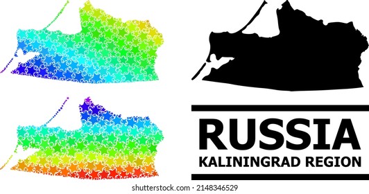 Spectrum gradient star collage map of Kaliningrad Region. Vector colorful map of Kaliningrad Region with rainbow gradients.