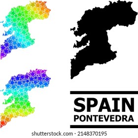 Spectrum gradient star collage map of Pontevedra Province. Vector colorful map of Pontevedra Province with spectrum gradients.