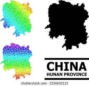 Spectrum gradient star collage map of Hunan Province. Vector colorful map of Hunan Province with rainbow gradients.
