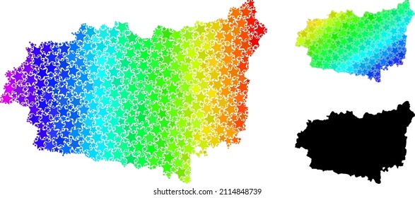 Spectrum gradient star mosaic map of Leon Province. Vector vibrant map of Leon Province with spectrum gradients. Mosaic map of Leon Province collage is organized with scattered colored star items.