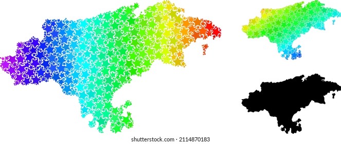 Spectrum gradient star mosaic map of Cantabria Province. Vector colored map of Cantabria Province with rainbow gradients.