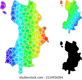 Spectrum gradient star mosaic map of Ko Tao. Vector colored map of Ko Tao with spectrum gradients. Mosaic map of Ko Tao collage is created from random colored star elements.
