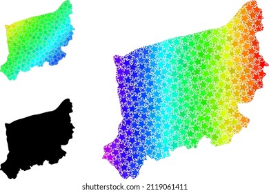 Spectrum gradient star mosaic map of West Pomerania Province. Vector colored map of West Pomerania Province with spectrum gradients.