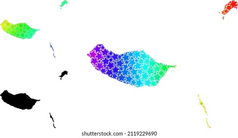 Spectrum gradient star mosaic map of Madeira Islands. Vector colorful map of Madeira Islands with spectrum gradients.