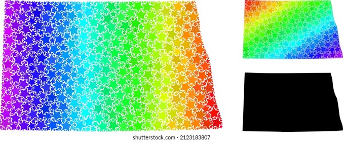 Spectrum gradient star mosaic map of North Dakota State. Vector colored map of North Dakota State with spectrum gradients.