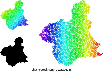 Spectrum gradient star mosaic map of Murcia Province. Vector vibrant map of Murcia Province with spectrum gradients.