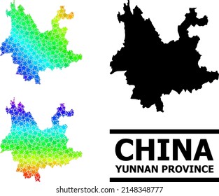 Spectrum gradient star mosaic map of Yunnan Province. Vector colored map of Yunnan Province with spectrum gradients. Mosaic map of Yunnan Province collage is composed of chaotic colored star items.