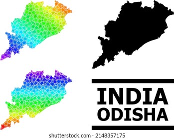 Spectrum gradient star mosaic map of Odisha State. Vector colorful map of Odisha State with spectral gradients. Mosaic map of Odisha State collage is made with randomized colored star items.