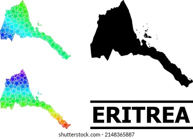 Spectrum gradient star mosaic map of Eritrea. Vector colorful map of Eritrea with spectrum gradients. Mosaic map of Eritrea collage is composed with random colorful star parts.