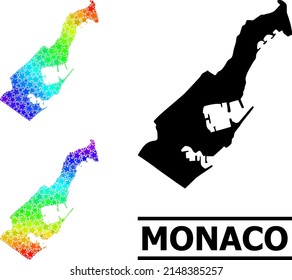Spectrum gradient star mosaic map of Monaco. Vector colored map of Monaco with spectrum gradients. Mosaic map of Monaco collage is created of chaotic colored star parts.