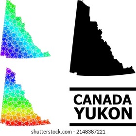 Spectrum gradient star mosaic map of Yukon Province. Vector colored map of Yukon Province with spectrum gradients. Mosaic map of Yukon Province collage is done with randomized colored star items.