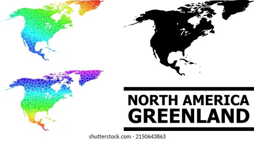 Gefälle-Gefälle Sternmosaik Karte von Nordamerika und Grönland. Vektorfarbene Karte von Nordamerika und Grönland mit spektralen Farbverläufen.