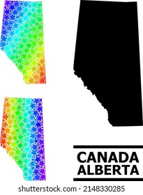 Spectrum gradient starred collage map of Alberta Province. Vector vibrant map of Alberta Province with spectrum gradients.
