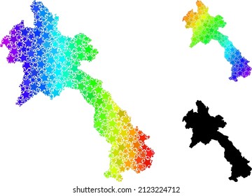 Spectrum gradient starred mosaic map of Laos. Vector colorful map of Laos with spectrum gradients. Mosaic map of Laos collage is made with random colorful star items.