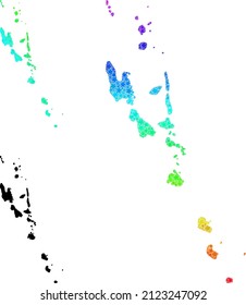Gradiente de espectro estelado mapa de mosaicos de las Islas Vanuatu. Mapa vectorial colorido de las Islas Vanuatu con gradientes de espectro. El mapa mosaico del collage de las Islas Vanuatu está hecho con partes de estrellas coloridas al azar.