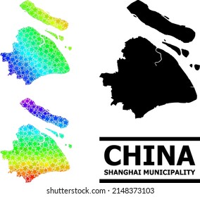 Spectrum gradient starred mosaic map of Shanghai Municipality. Vector colored map of Shanghai Municipality with spectrum gradients.