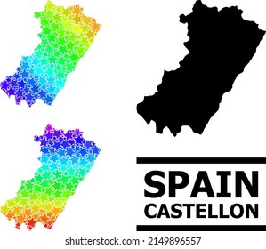 Spectrum gradient starred mosaic map of Castellon Province. Vector colorful map of Castellon Province with spectrum gradients.