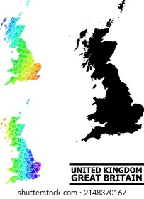 Spectrum gradient stars collage map of Great Britain. Vector colorful map of Great Britain with spectrum gradients. Mosaic map of Great Britain collage is constructed with chaotic colorful star items.