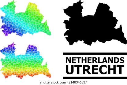 Spectrum gradient stars mosaic map of Utrecht Province. Vector colorful map of Utrecht Province with spectral gradients.