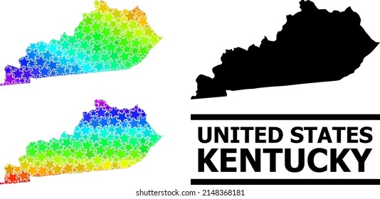 Spectrum gradient stars mosaic map of Kentucky State. Vector colored map of Kentucky State with spectrum gradients. Mosaic map of Kentucky State collage is made with scattered color star elements.