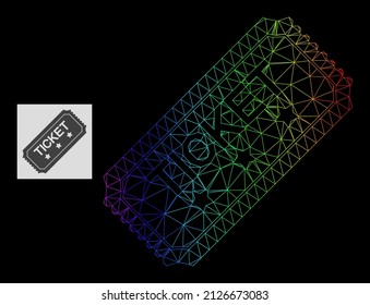 Spectrum gradiented mesh ticket icon. Geometric frame flat network based on ticket icon, generated with polygonal mesh network, with spectrum gradient.