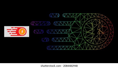 Spectrum gradiented net electrical rush icon. Geometric carcass flat net based on electrical rush icon, generated with triangle mesh net, with rainbow gradient.