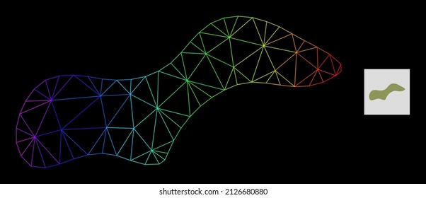 Spectrum gradiented network spot icon. Geometric carcass flat network based on spot icon, generated with polygonal mesh network, with spectral gradient.