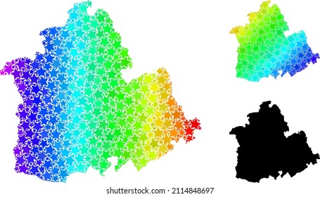 Spectrum gradiented star collage map of Sevilla Province. Vector colored map of Sevilla Province with spectrum gradients.