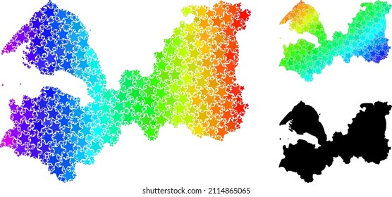 Spectrum gradiented star collage map of Leningrad Region. Vector vibrant map of Leningrad Region with spectrum gradients.