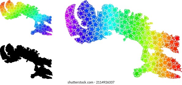 Spectrum gradiented star collage map of Baffin Island. Vector colorful map of Baffin Island with spectrum gradients.