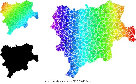 Spectrum gradiented star collage map of Albacete Province. Vector colored map of Albacete Province with spectrum gradients.
