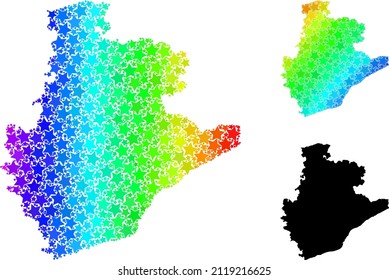 Spectrum gradiented star collage map of Barcelona Province. Vector vibrant map of Barcelona Province with spectrum gradients.