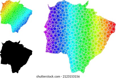 Mapa de collage de estrellas con granadas de espectro del estado de Mato Grosso do Sul. Mapa vibrante vectorial del estado de Mato Grosso do Sul con gradientes de espectro.