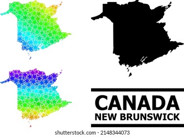 Spectrum gradiented star collage map of New Brunswick Province. Vector colored map of New Brunswick Province with spectrum gradients.
