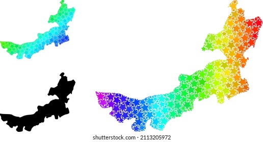 Spectrum gradiented star mosaic map of Inner Mongolia. Vector vibrant map of Inner Mongolia with spectrum gradients.