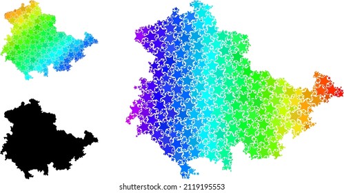 Mapa de mosaico de estrellas con granadas de espectro del estado de Turingia. Mapa vectorial del estado de Turingia con gradientes de espectro.