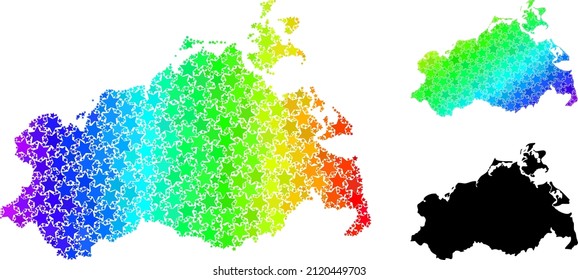 Spectrum gradiented star mosaic map of Mecklenburg-Vorpommern State. Vector colorful map of Mecklenburg-Vorpommern State with spectrum gradients.