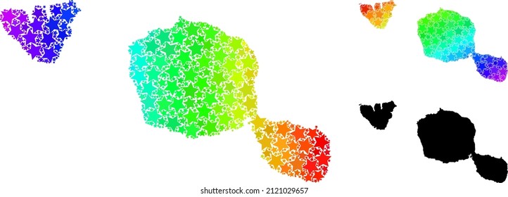 Spectrum gradiented star mosaic map of Tahiti and Moorea islands. Vector colored map of Tahiti and Moorea islands with spectral gradients.