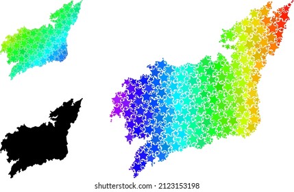 Spectrum gradiented star mosaic map of La Coruna Province. Vector vibrant map of La Coruna Province with spectrum gradients.
