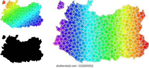 Spectrum gradiented star mosaic map of Ciudad Real Province. Vector colorful map of Ciudad Real Province with rainbow gradients.