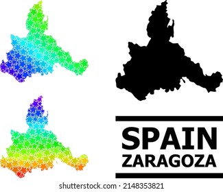 Spectrum gradiented star mosaic map of Zaragoza Province. Vector colored map of Zaragoza Province with spectrum gradients.