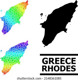 Spectrum gradiented star mosaic map of Rhodes Island. Vector colorful map of Rhodes Island with spectrum gradients. Mosaic map of Rhodes Island collage is done with random colored star parts.