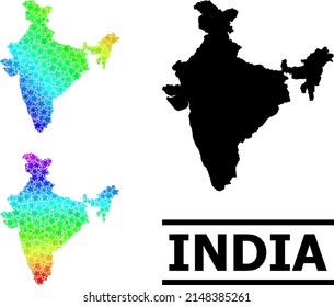 Spectrum gradiented star mosaic map of India. Vector colorful map of India with rainbow gradients. Mosaic map of India collage is done with chaotic color star elements.