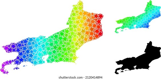 Spectrum gradiented starred collage map of Rio de Janeiro State. Vector colorful map of Rio de Janeiro State with spectrum gradients.