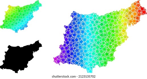 Spectrum gradiented starred mosaic map of Gipuzkoa Province. Vector colored map of Gipuzkoa Province with spectrum gradients.