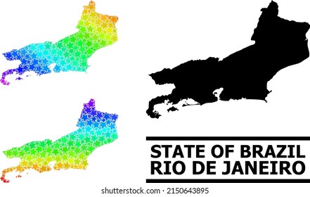 Spectrum gradiented starred mosaic map of Rio de Janeiro State. Vector colorful map of Rio de Janeiro State with spectrum gradients.