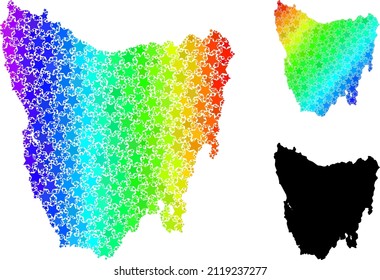 Spectrum gradiented stars collage map of Tasmania Island. Vector colorful map of Tasmania Island with spectrum gradients.