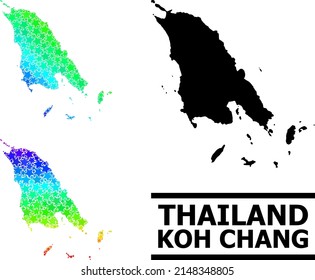 Spectrum gradiented stars collage map of Koh Chang. Vector vibrant map of Koh Chang with spectrum gradients. Mosaic map of Koh Chang collage is done with chaotic colorful star parts.