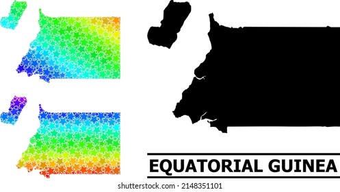 Spectrum gradiented stars collage map of Equatorial Guinea. Vector colored map of Equatorial Guinea with spectrum gradients.