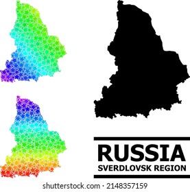 Spectrum gradiented stars collage map of Sverdlovsk Region. Vector colored map of Sverdlovsk Region with spectral gradients.